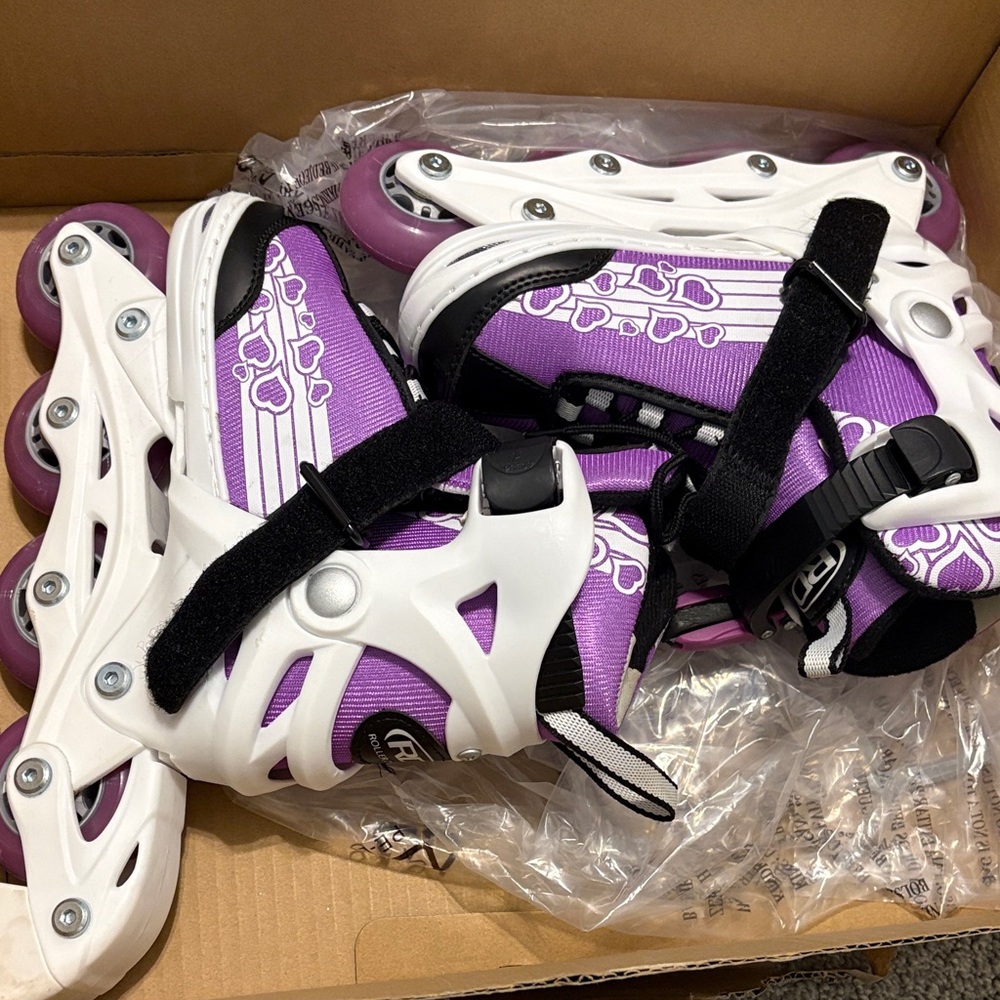 Kids Adjustable Purple and White Inline Skates